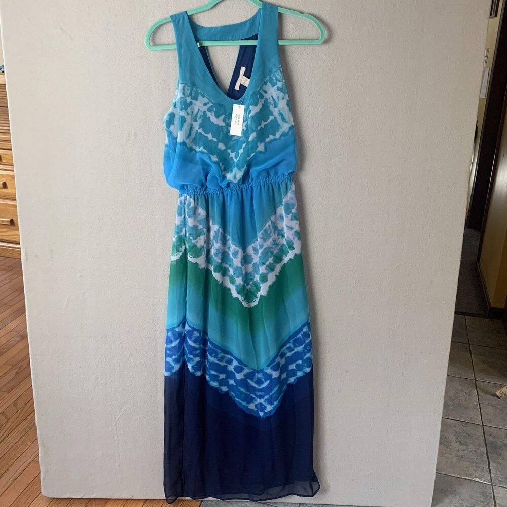 Banana Republic Dress Woman Size 6 Tie Dye  Maxi Coastal Babydoll Romantic Boho